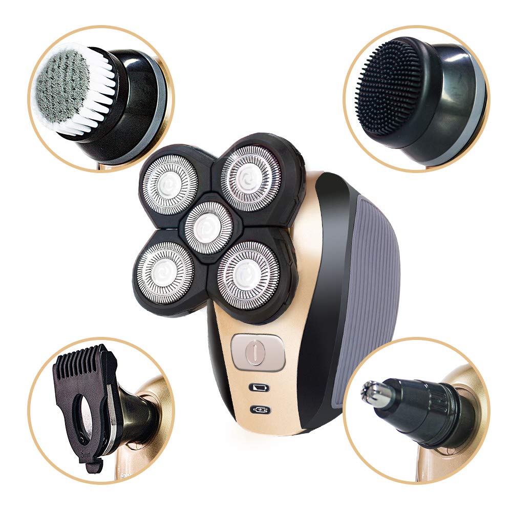 Afeitadora Eléctrica Hombre,Afeitadora Eléctrica 5 en 1 Para Hombres,Afeitadoras de Cabeza Flotante 4D para Hombres Calvos,Kit de Aseo Inalámbrico Skull Shaver 5 Head con IPX7 Impermeable,para Barba
