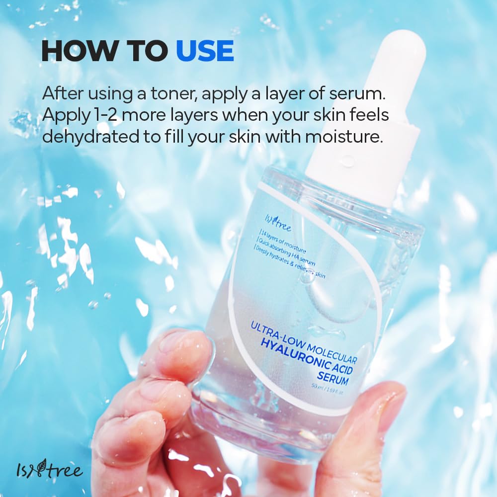 Isntree Ultra Low Molecular Hyaluronic Acid Serum 50 ml, Suero facial hidratante de acido hialuronico