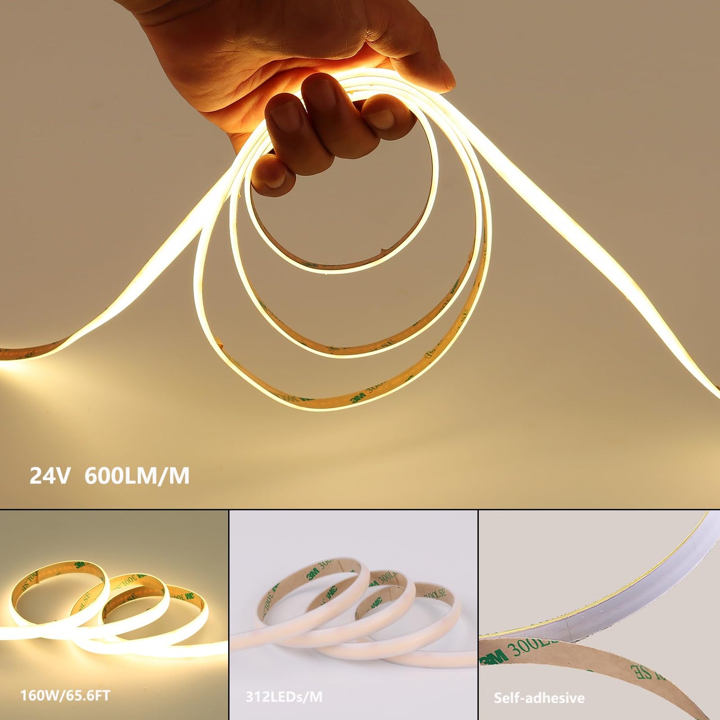 BENLUN Tira LED COB Difusa 24V 20 Metros (10 Metros x 2), 4000K Blanco Natural Luces LED Exterior Silicona Lechosa Impermeable, CRI 93 Luz de LED con Transformador para Habitacion Decoración