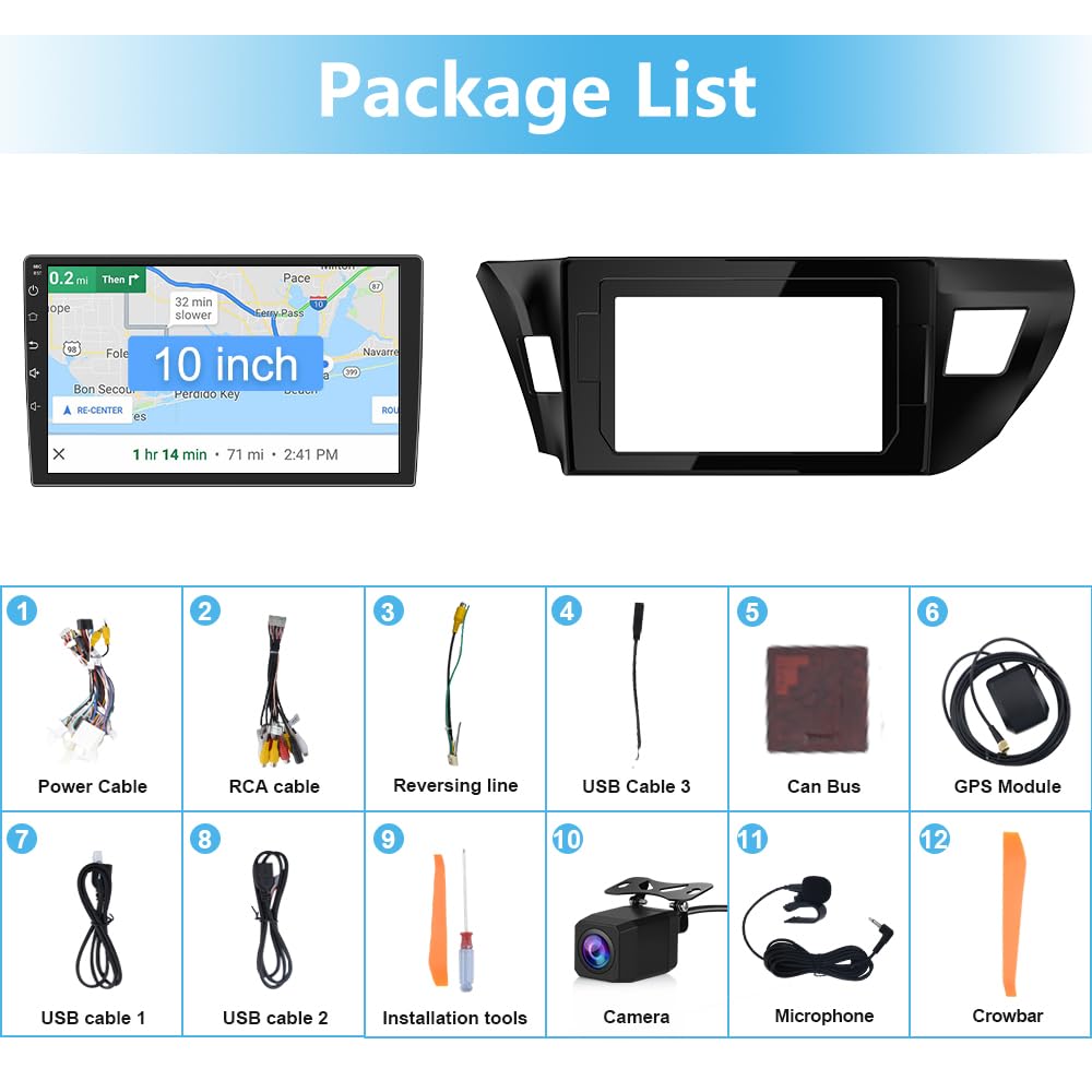 Vratzn Android 13 Radio de coche estéreo para Toyota Corolla 2014 2015 2016 con Carplay Android cámara de respaldo automático Bluetooth