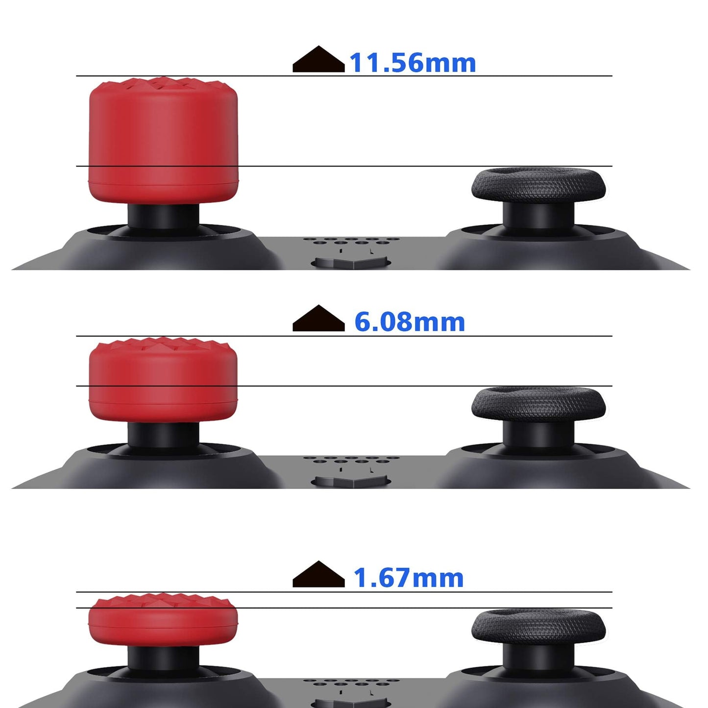 Agarres para Pulgar PlayVital Rojo con 3 Alturas Convexo y Cóncavo para PS5, PS4, Xbox Series, Switch Pro