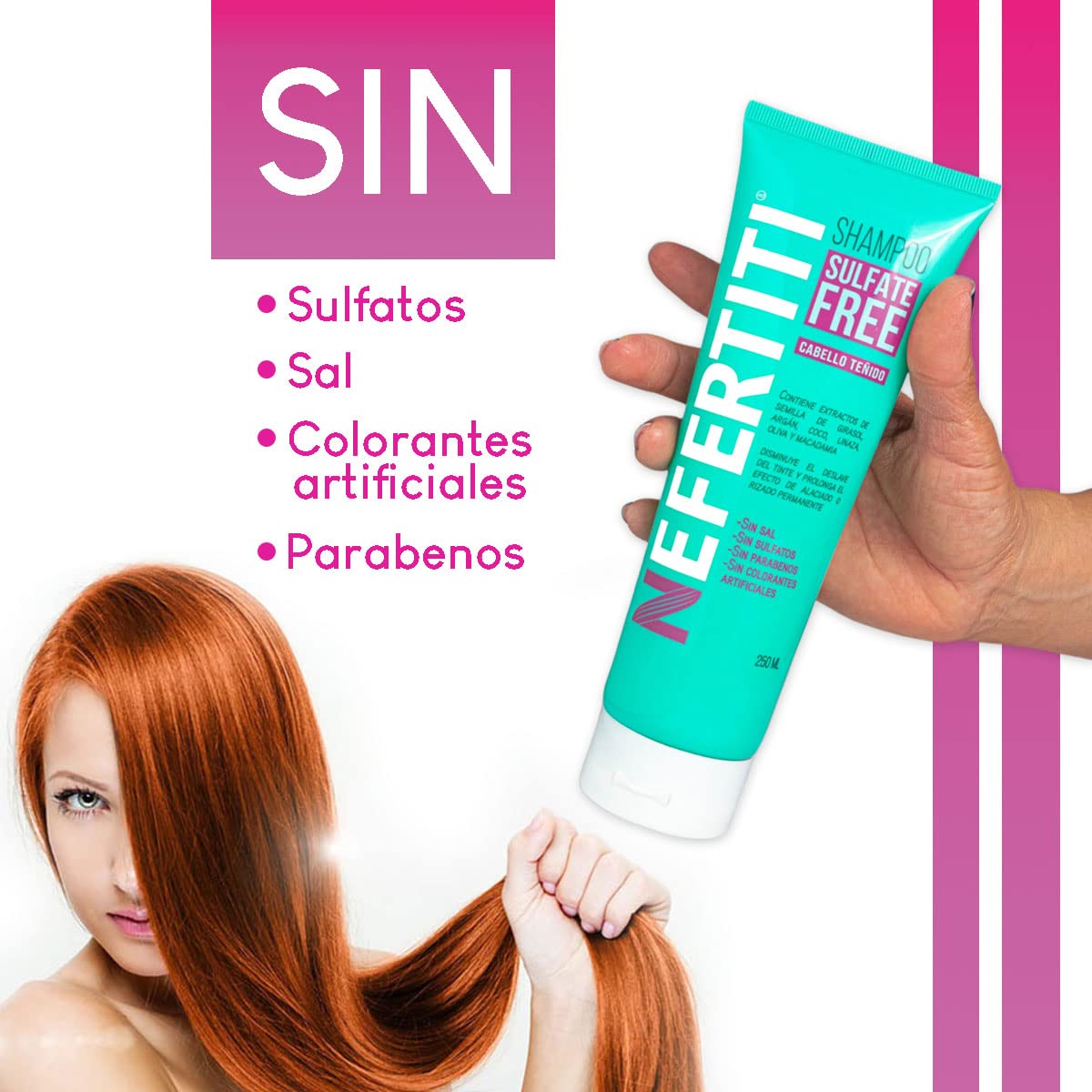 Kit Cabello Teñido Shampoo sin Parabenos + Mascarilla Sulfate Free de Nefertiti con Aceite de Argán, y Macadamia, Prolonga la Duración del Tinte, Alaciado y Permanente.