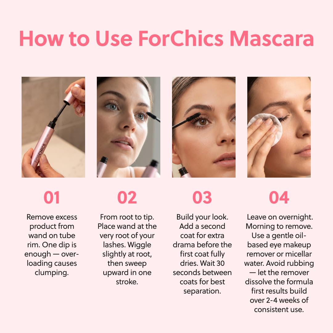 Forchics - Máscara De Pestañas Nutritiva Para El Crecimiento - Fórmula Negra Hidratante Que Aporta Volumen Y Longitud, Ideal Para Ojos Sensibles. Mejora El Grosor Y La Salud De Las Pestañas.