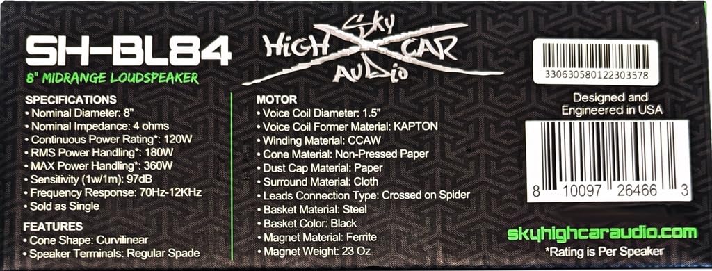 Altavoz de Rango Medio Sky High Car Audio Azul 8 Pulgadas 4 Ohmios