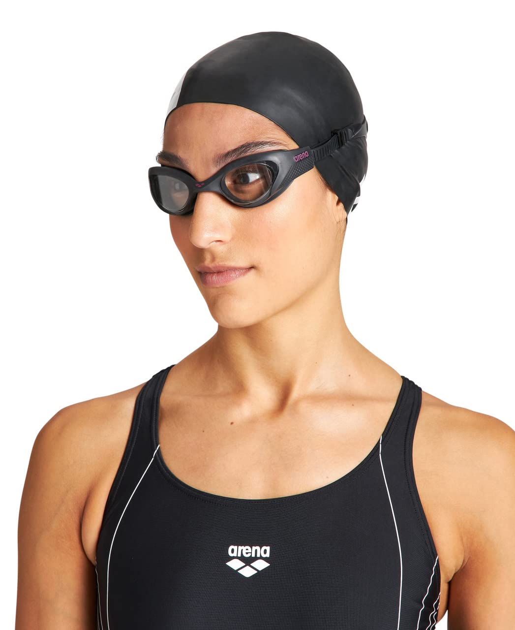 ARENA The One - anteojos de natación para Mujer, Ajuste hermético, a Prueba de órbitas, Lentes antivaho, policarbonato antiespejo, Transparente/Negro/Negro