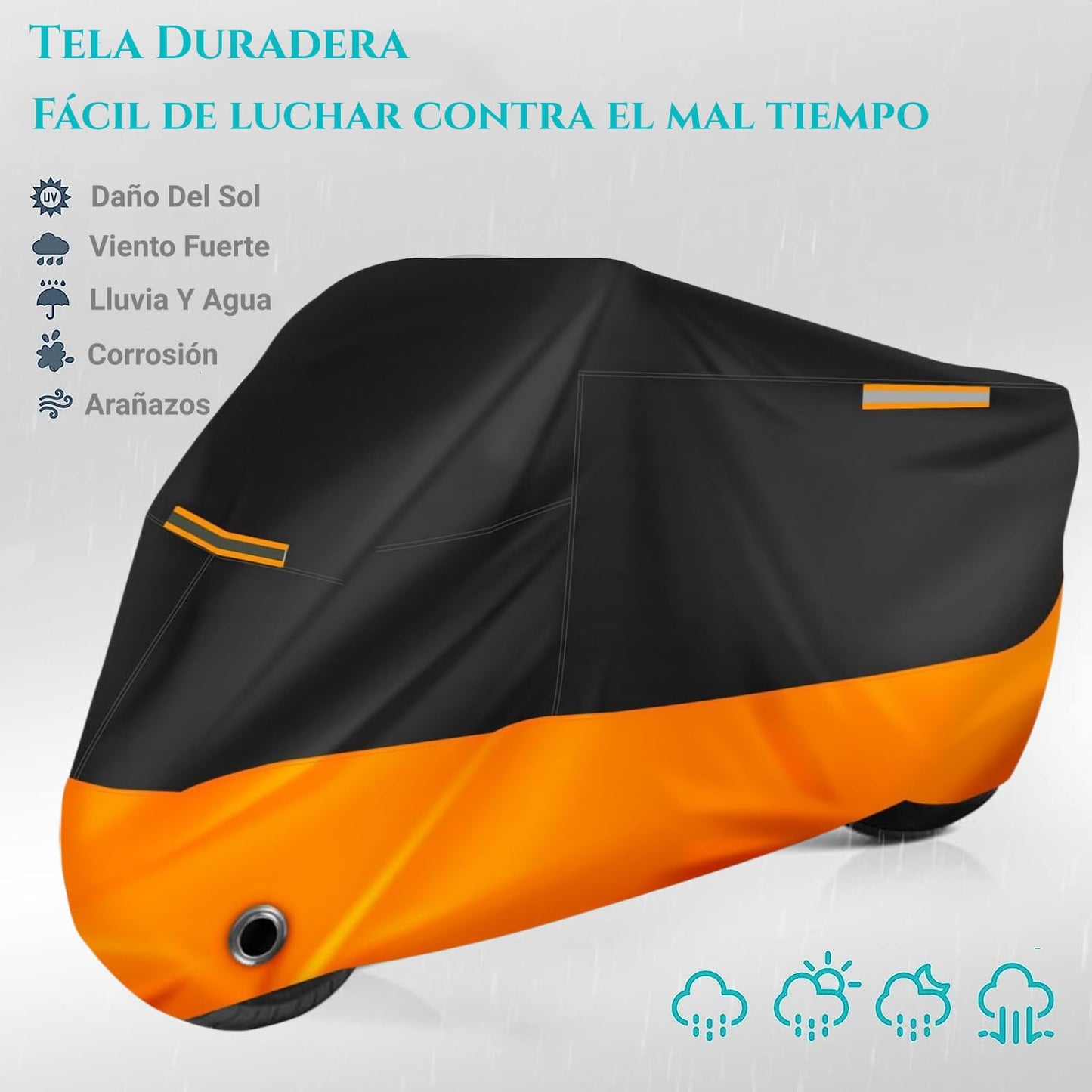 Funda para Moto Impermeable, 190T Tela Oxford Cubierta de Motocicleta, Calidad Impermeable Sol Protección, Motocicletas Vehículo Cubierta de la Motocicleta con 2 Lock-Holes&3 Tiras Reflectantes