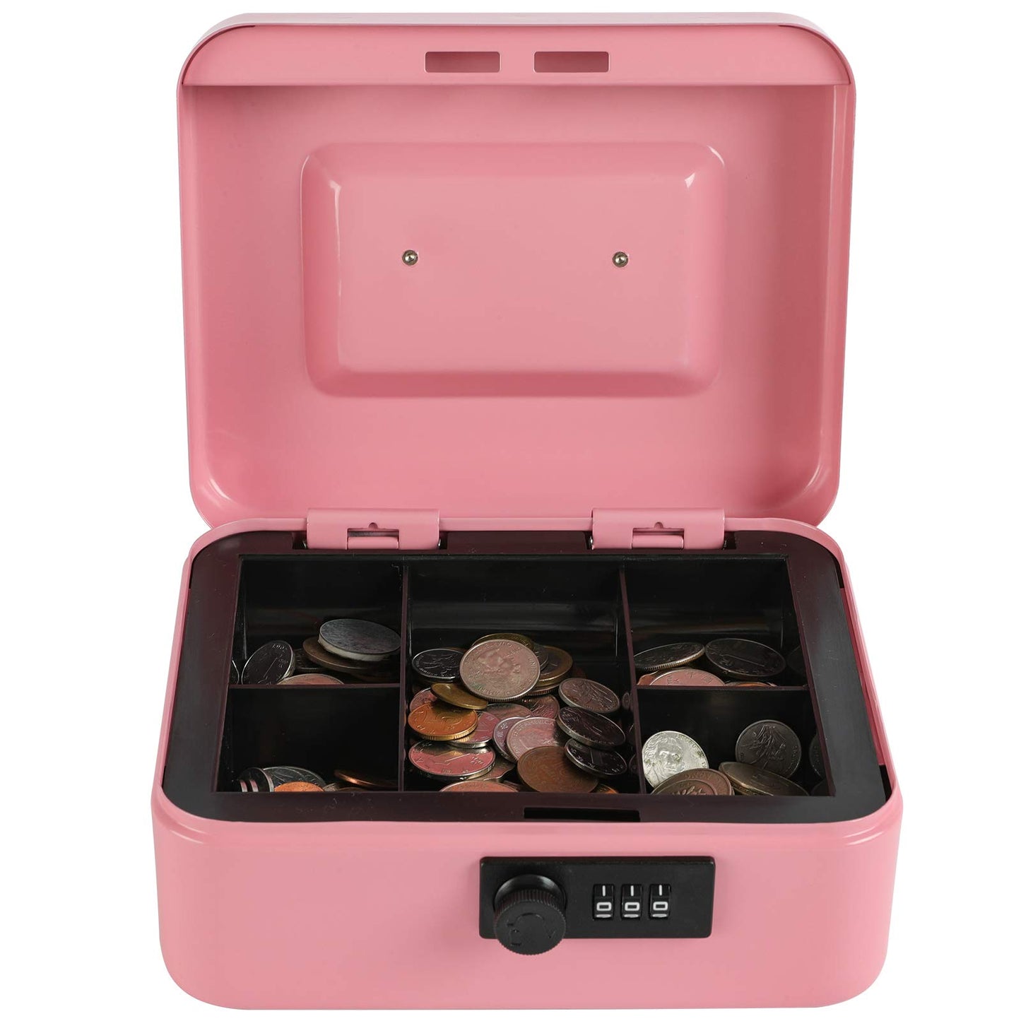 Caja fuerte Xydled de acero con cerradura de combinación, caja fuerte con bandeja extraíble para monedas y cerradura de llave, 20 x 16 x 9 cm.
