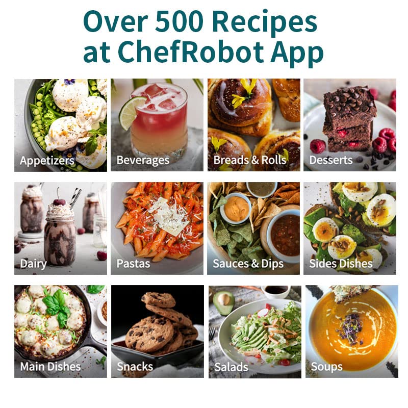 ChefRobot Smart Procesador de alimentos UltraCook Máquina de cocción automática todo en uno, capacidad de 3.5L, más de 600 recetas en línea, escala integrada, visualización TFT de 7 pulgadas,