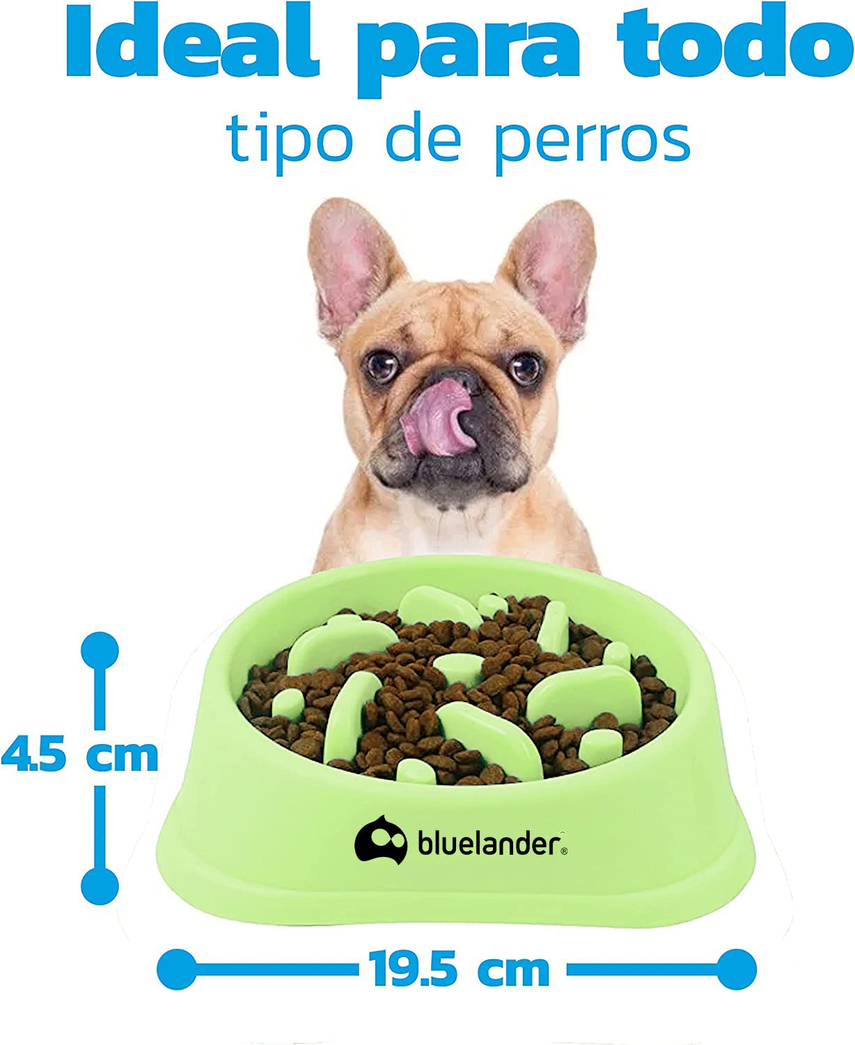 Bluelander Plato para Perro con Alimentación Lenta para Todo Tipo de Razas y Tamaños, Antideslizante, Evita Asfixia e Hinchazón, No Tóxico, Diseño Divertido, Ecológico y Fácil de Lavar (Verde)
