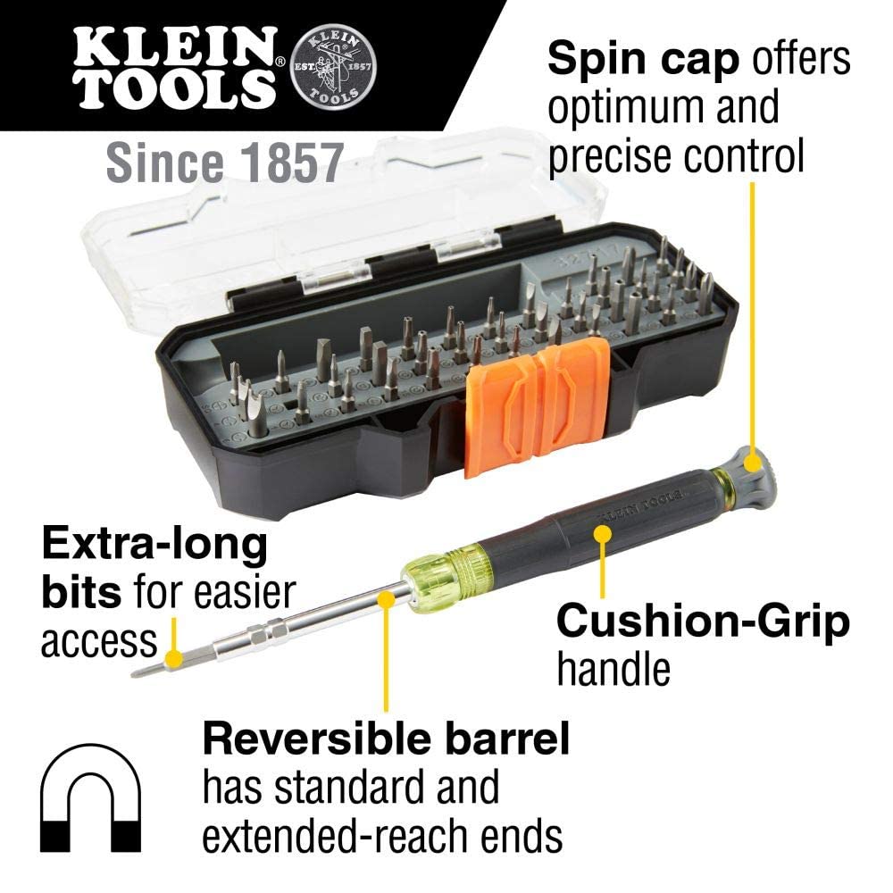Klein Tools 32717 | Juego de destornilladores| De precisión 2 en 1 | Ideal para reparación de electrónica Apple | Desarmadores | Destornillador | 39 puntas intercambiables | Compacto y portátil