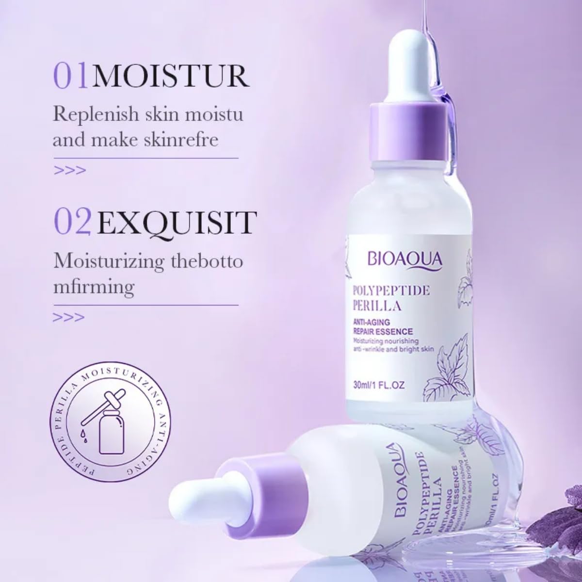 Duo Serum Cuidado Facial Perilla Y Sea Fennel Bioaqua Skin ácido hialurónico Esencia Hidratante Facial Polipéptido Perilla Anti-Envejecimiento Reparación Sérica Nutritivo Antiarrugas