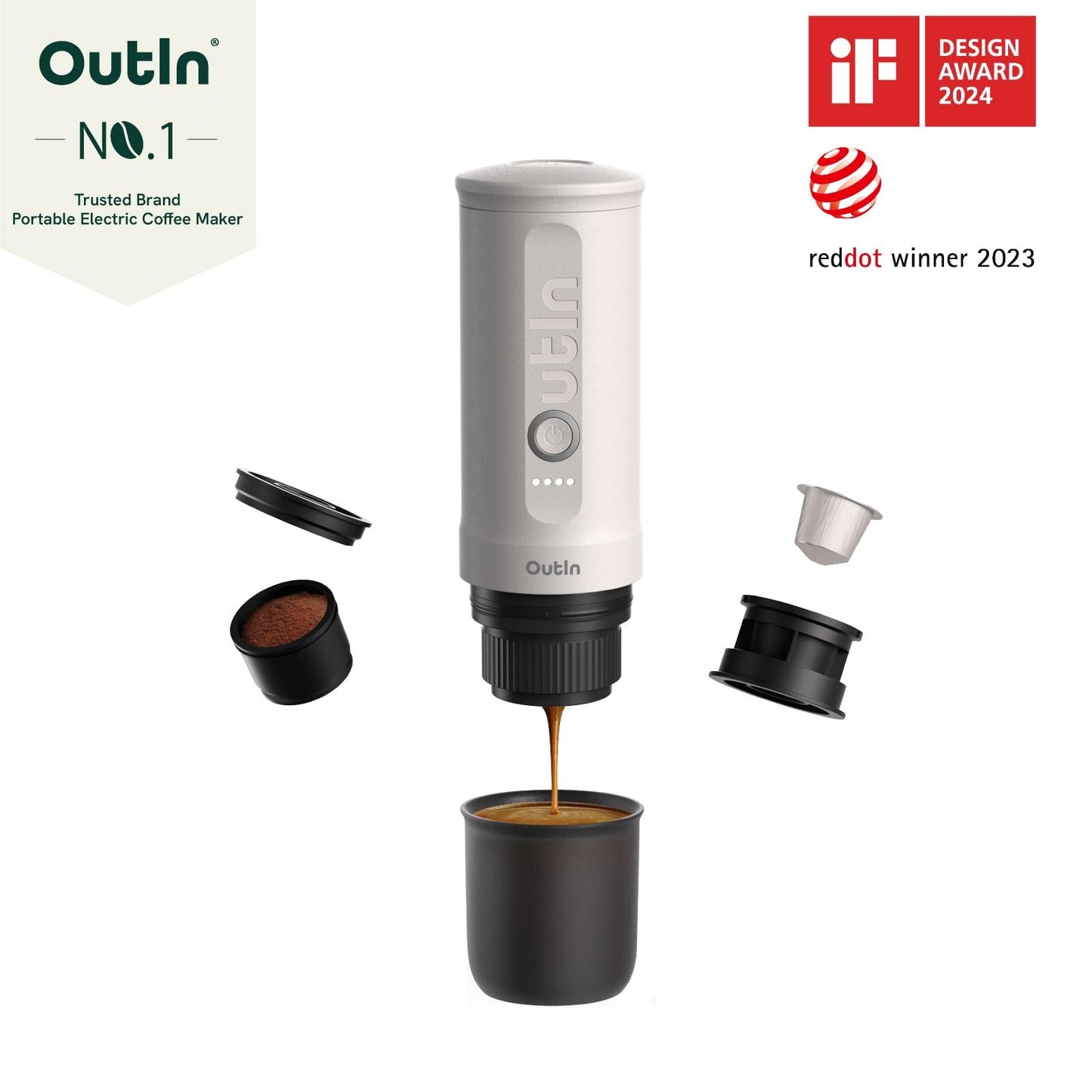 Cafetera Eléctrica Portátil Outin Nano Negra Autocalentada para Vehículos y Autocaravanas con Café Molido y Cápsulas NS