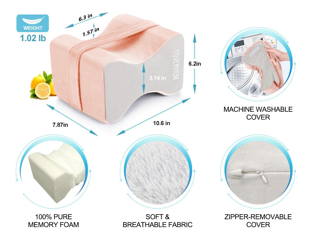 foverhom Almohada de Rodilla Ortopédica de Espuma Viscoelástica para Aliviar la Ciática,Almohada para la Pierna Dolor de Espalda, Embarazo, Dolor de Piernas, Dolor de Cadera y Alivio de Ciática
