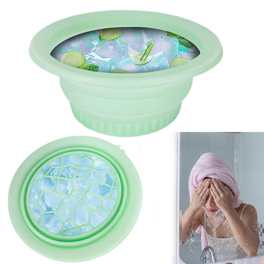 Recipiente Plegable Aizami Verde con Bandeja de Hielo Incorporada para Terapia Facial