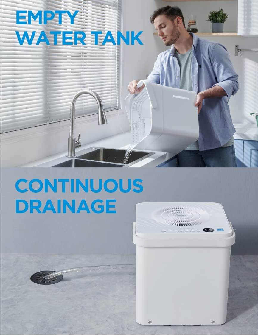 Deshumidificador Midea Cube Blanco con Control Inteligente y Manguera de Drenaje para Sótano y Habitaciones Hasta 1.500 Pies Cuadrados ENERGY STAR Eficiente 2023