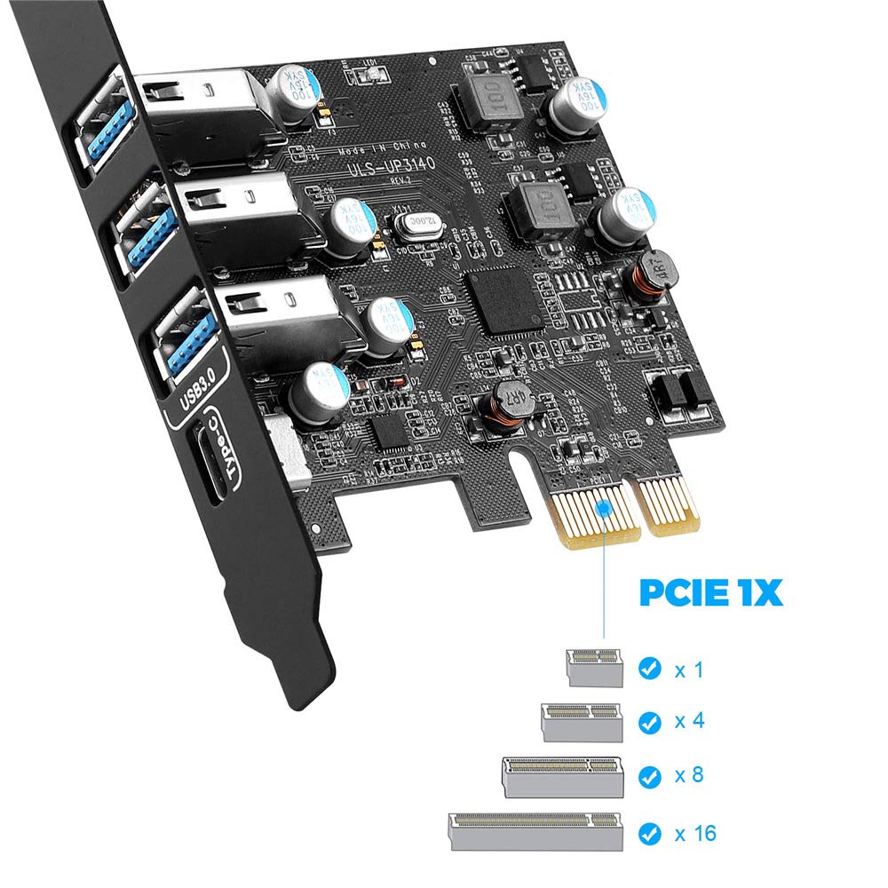 Tarjeta de Expansión USB PCIe 3.0 YEELIYA 4 Puertos USB-C y Tipo A con Soporte de Perfil bajo