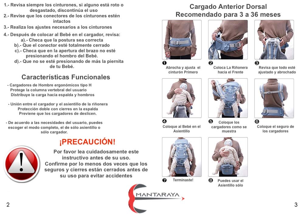 Manta Raya Porta Bebés Cangurera con Cinturon porta objetos Removible Súper Versátil (Negro)