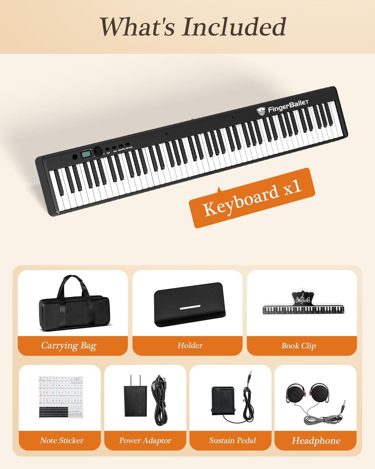 FingerBallet - Teclado de piano portátil con doble peso para piano digital de 88 teclas, tamaño completo, grano de madera, teclado de piano eléctrico con Bluetooth MIDI, adecuado para adultos, niños