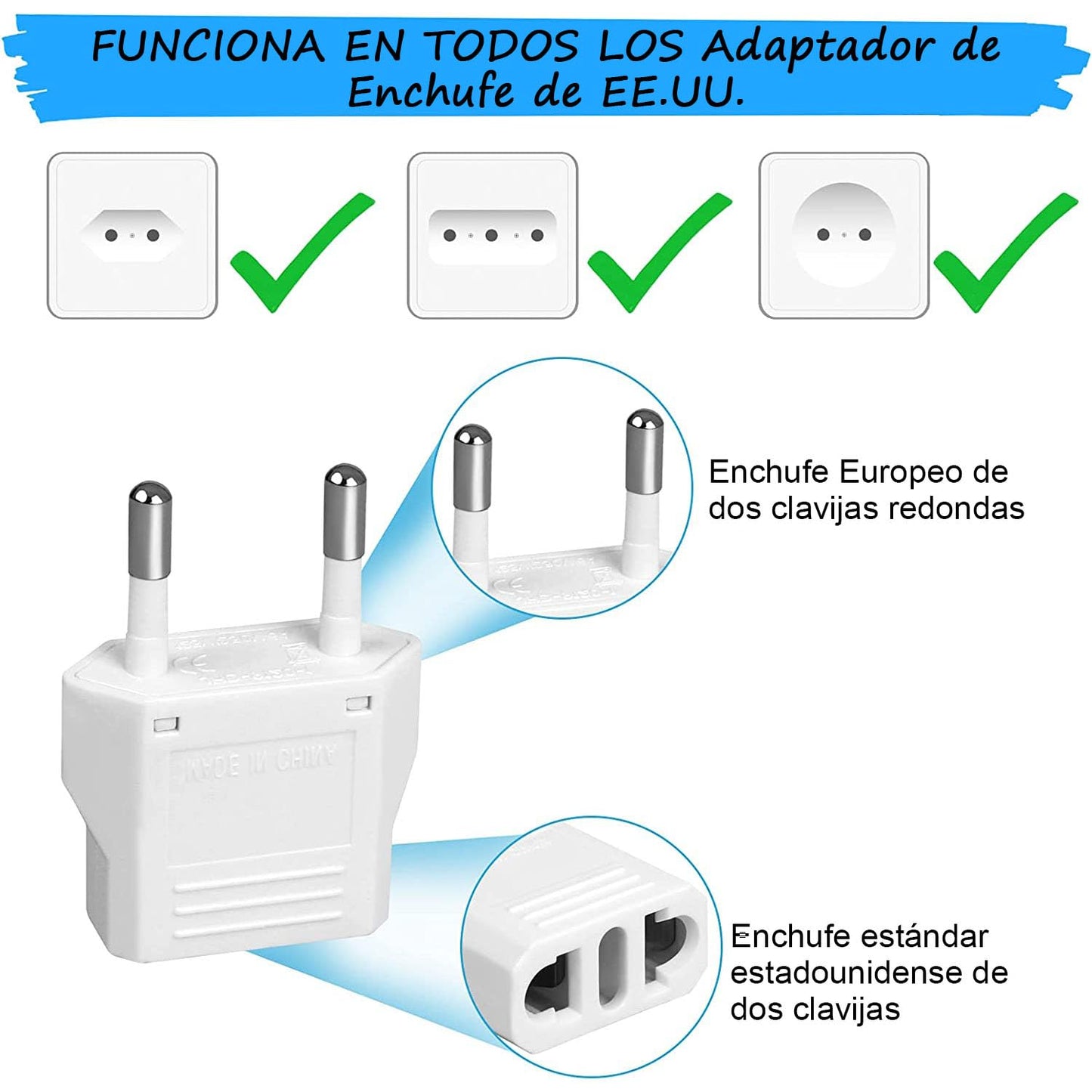 Adaptador de Enchufe MHKBD Blanco 4 Unidades para EE.UU. a Europa