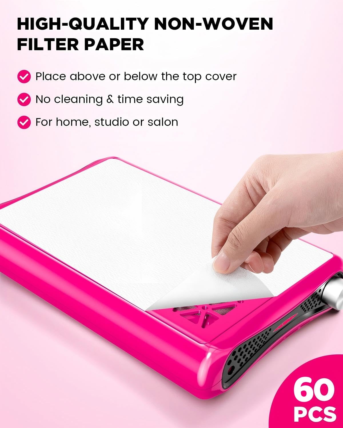 Papel de Filtro Desechable ECOSI 60 Hojas Blanco para Colector de Polvo de Uñas
