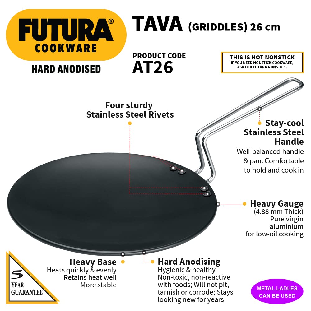 Hawkins Futura Tava duro anodizado 26 cm, 4,88 mm (negro)