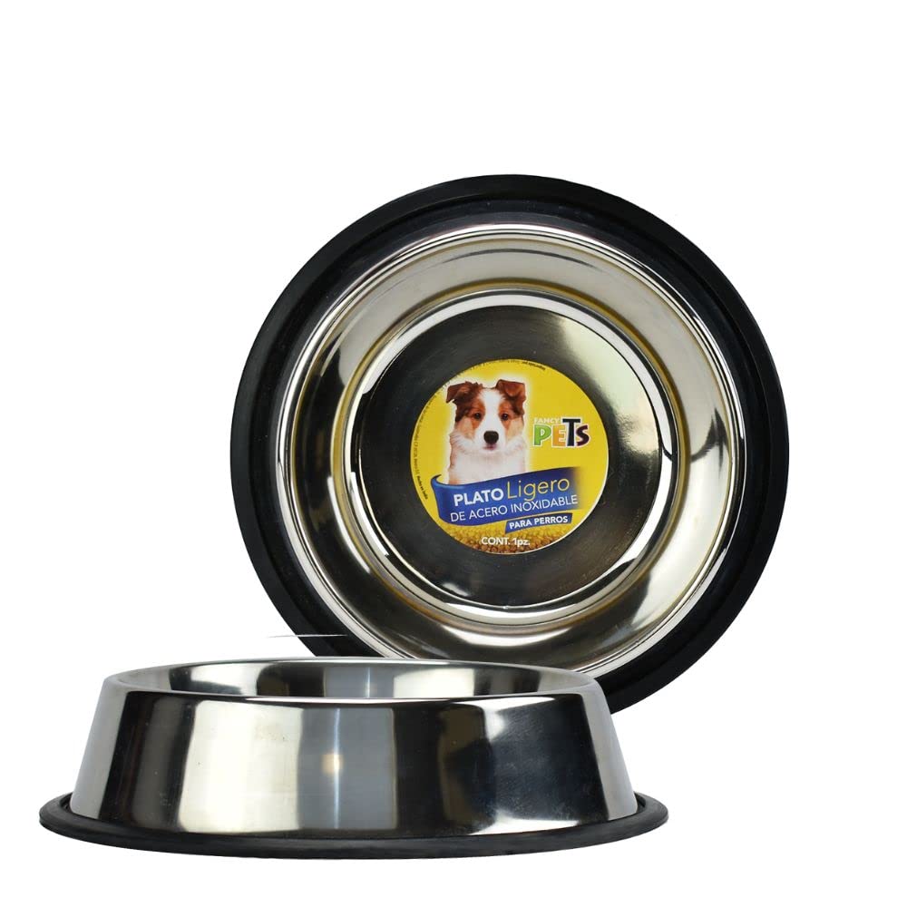 Fancy Pets Plato de Acero Inoxidable Ligero Antiderrapante para Perro con 32 Onzas o 907 Gramos