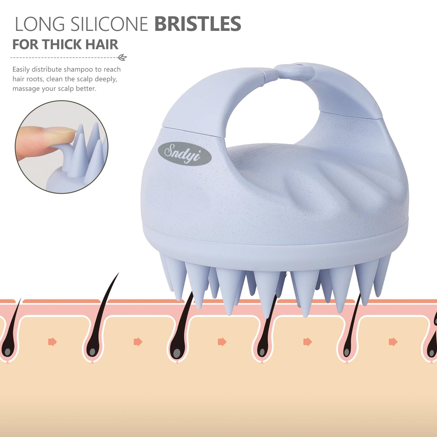 Sndyi Cepillo masajeador de cuero cabelludo, exfoliante de cuero cabelludo con cerdas de silicona suave, exfoliante de cuero cabelludo para eliminación de caspa, masajeador de cuero cabelludo para el crecimiento del cabello, cepillo de cabello seco húmedo