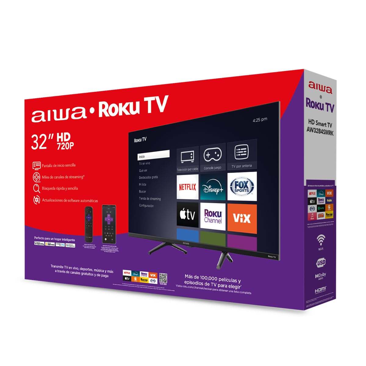 AIWA Televisión Pantalla 32 Pulgadas Roku TV HD Negro, Mod. AW32B4SMRK