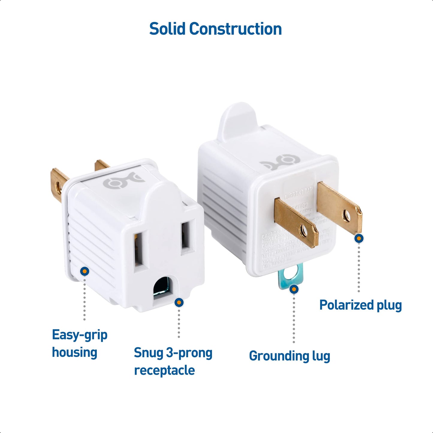 Cable Matters - Paquete de 3 adaptadores de 2 clavijas a 3 clavijas, adaptador de enchufe 3P a 2P - Convierte una toma de 2 clavijas para soportar enchufes de 3 clavijas, blanco