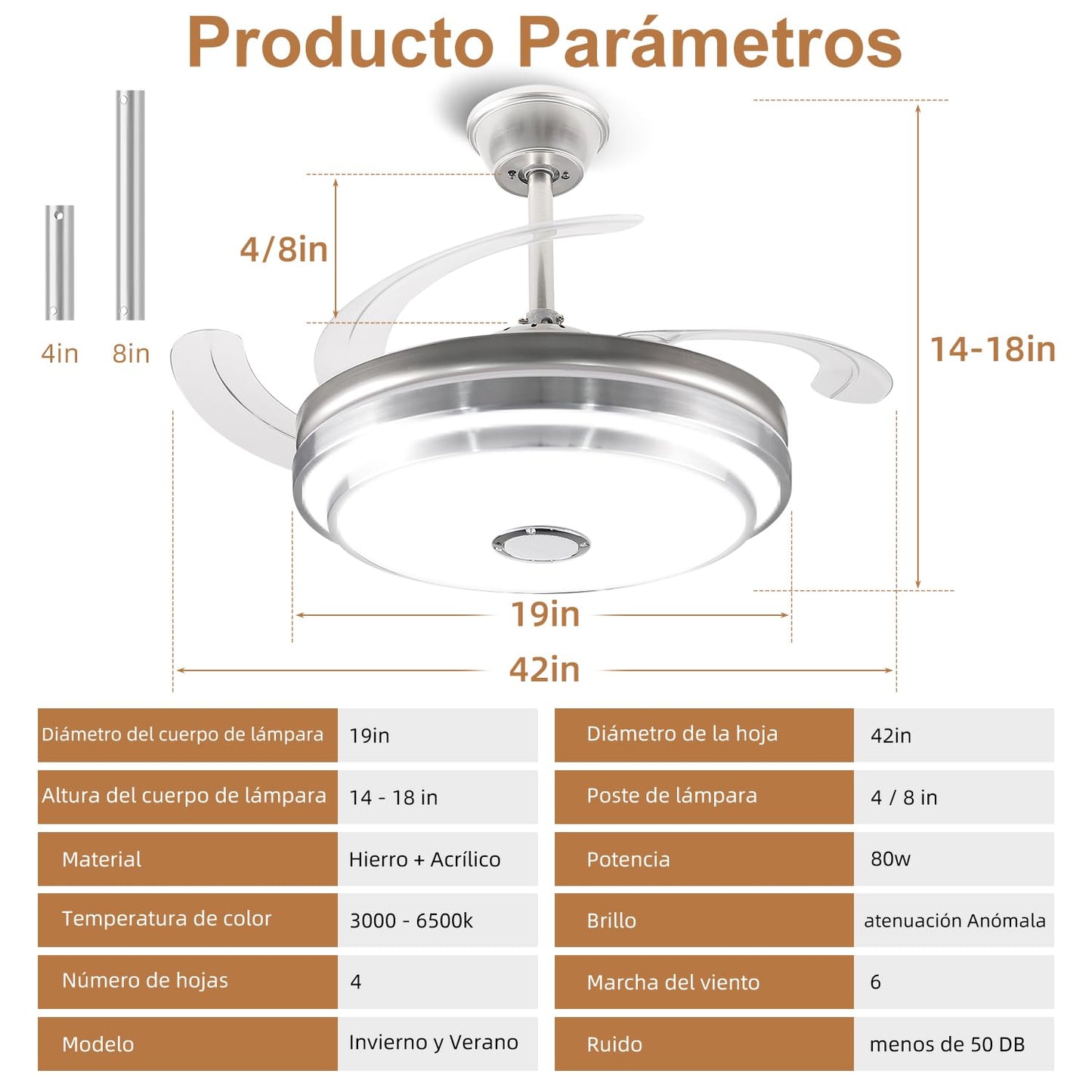 CANMEIJIA Ventilador de Techo con Luz y Control Remoto&App,Abanico de Techo con Luz Modernos 80W,Lampara de Techo con Ventilador Música Bluetooth Altavoz Velocidad del Viento/Brillo Ajustables,Ø48CM