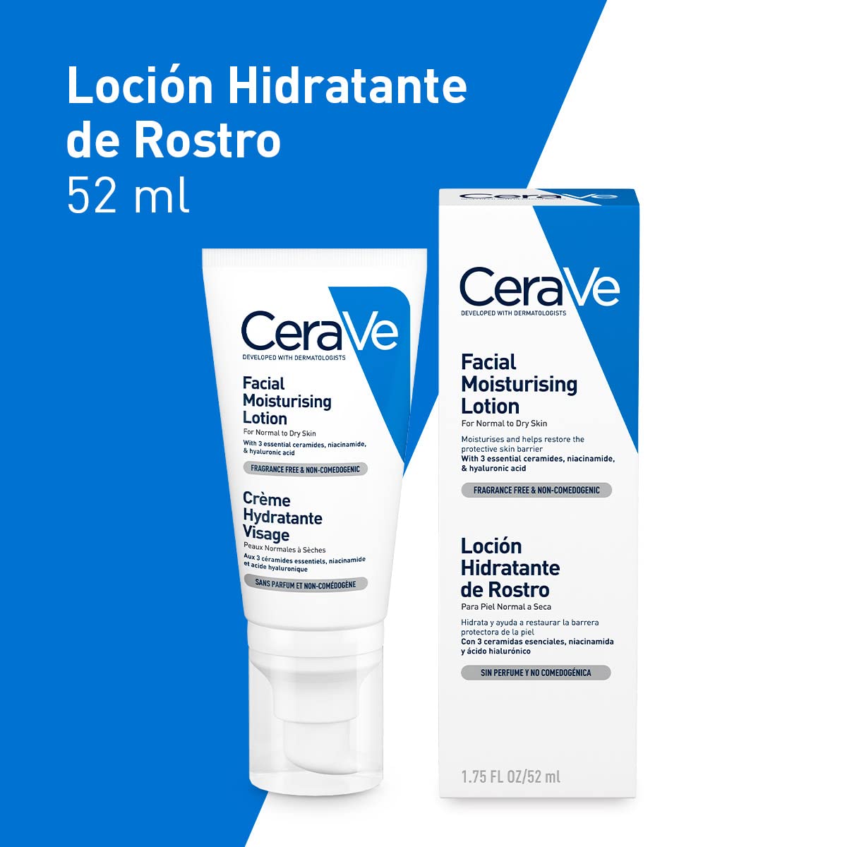CeraVe Loción Hidratante Facial 52ml | Textura Ultraligera y Sin Fragancia