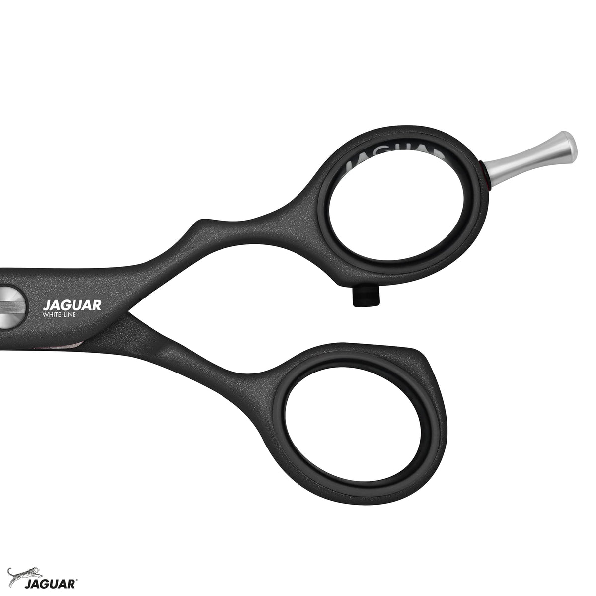 Jaguar Tijeras texturizadoras de línea blanca PASTELL Plus 40 LAVA 5.5 pulgadas Profesionales Tijeras de Corte de Acero para Salón, Peluqueros y Barberos, 40 dientes, Negro, Diseño Offset, Hecho en Alemania