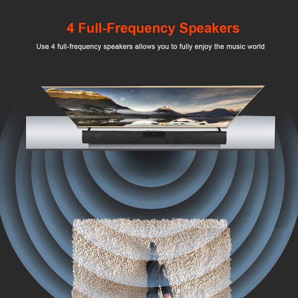Ciglow Barra de Sonido de TV, Barra de Sonido Bluetooth Soporte de Altavoz inalámbrico Recargable Tarjeta TF Radio FM Altavoz inalámbrico de Sonido Envolvente para Cine en casa con Sonido Grave