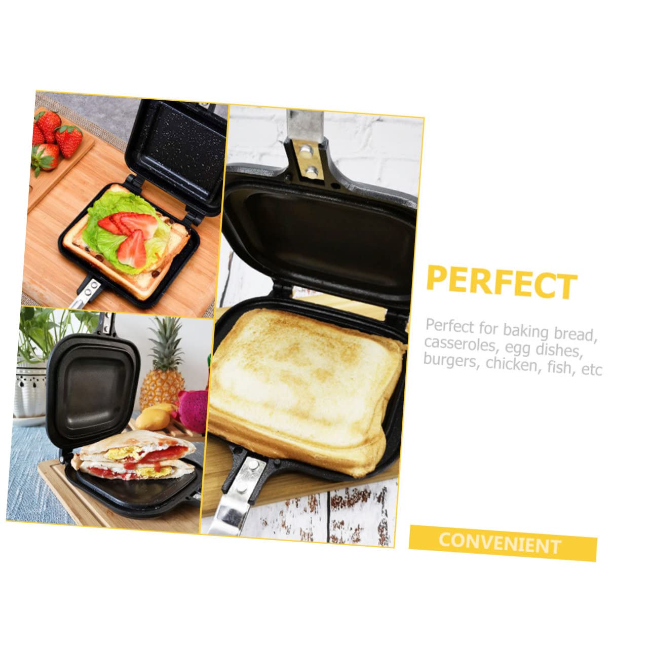 Anneome - Sartén de sándwiches para hornear antiadherentes, tostador de hierro doble, sándwichera, sartén para cocina, sartén para pan, sándwiches, sartén para cocina, sartén para sándwiches