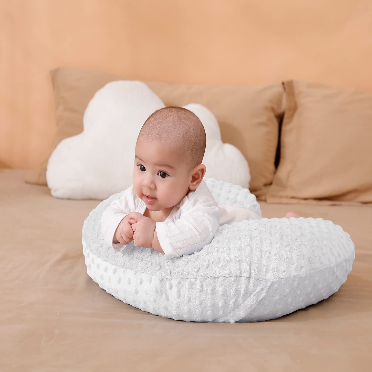 Aullar - Almohada y posicionador de lactancia con funda para lactancia materna y alimentación con biberón, apoyo para bebé, tiempo de barriga, soporte para sentarse al bebé, soporte para despertar