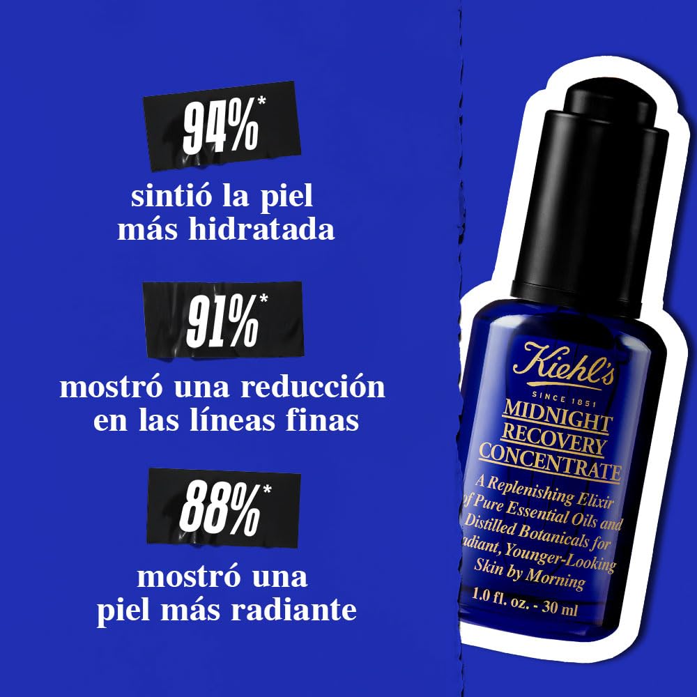 Kiehl's Midnight Recovery Serum, Aceite Facial Hidratante Concentrado, Restaura el Resplandor de la Piel Durante la Noche y Reduce la Apariencia de las Líneas de Expresión, 30 ml