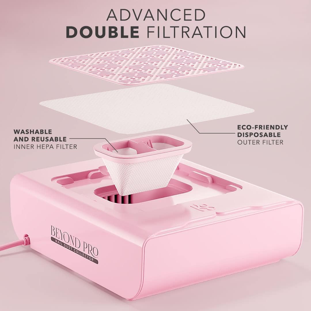 Colector de Polvo de Uñas Kiara Sky Rosa con Tecnología de Aspiración Superventosa y Doble Filtración HEPA Reutilizable