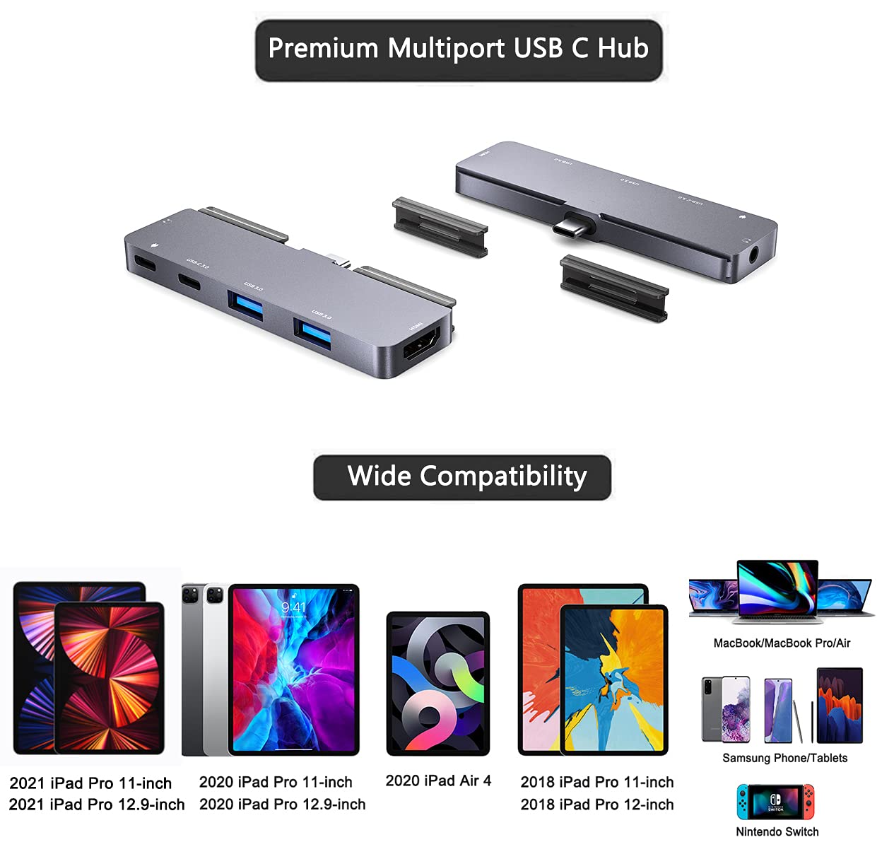 Adaptador USB C 6 en 1 para iPad Pro MacBook HDMI 4K y Más Conectividad