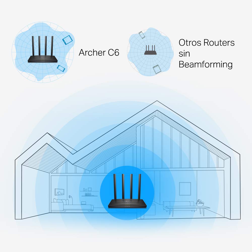 TP-LINK Archer C6, Router Wi-Fi Gigabit de Doble Banda, 1167Mbps, 4 Antenas externas