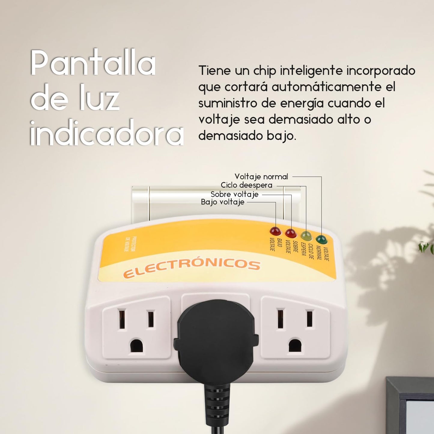 Protector de Voltaje de 3 Tomas Protege Contra Sobretensiones para Refrigerador, Congelador, Lavadora y Más