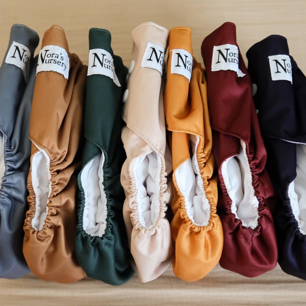 Nora's Nursery AWJ - Paquete de 7 pañales de tela con 1 bolsa húmeda, funda impermeable, lavable, reutilizable y de tamaño único para recién nacidos y niños pequeños - Pacific Neutrals