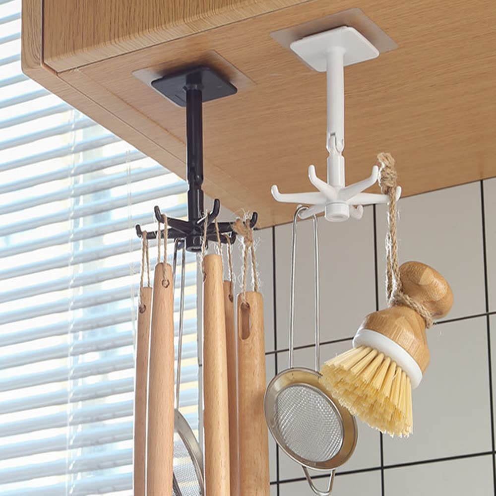 Gancho Plegable Giratorio de 360 Grados,Gancho Giratorio de Cocina de 4 Piezas,Gancho Multiusos para Colgar Utensilios,Gancho Autoadhesivo con 6 Ganchos,Gancho Vertical de 180 Grados (Negro)