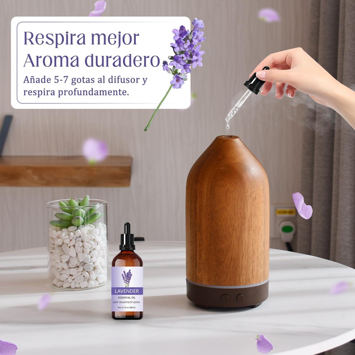 Aceite Esencial EASYTAO Lavanda Puro y Natural 100ml con Gotero de Vidrio para Aromaterapia