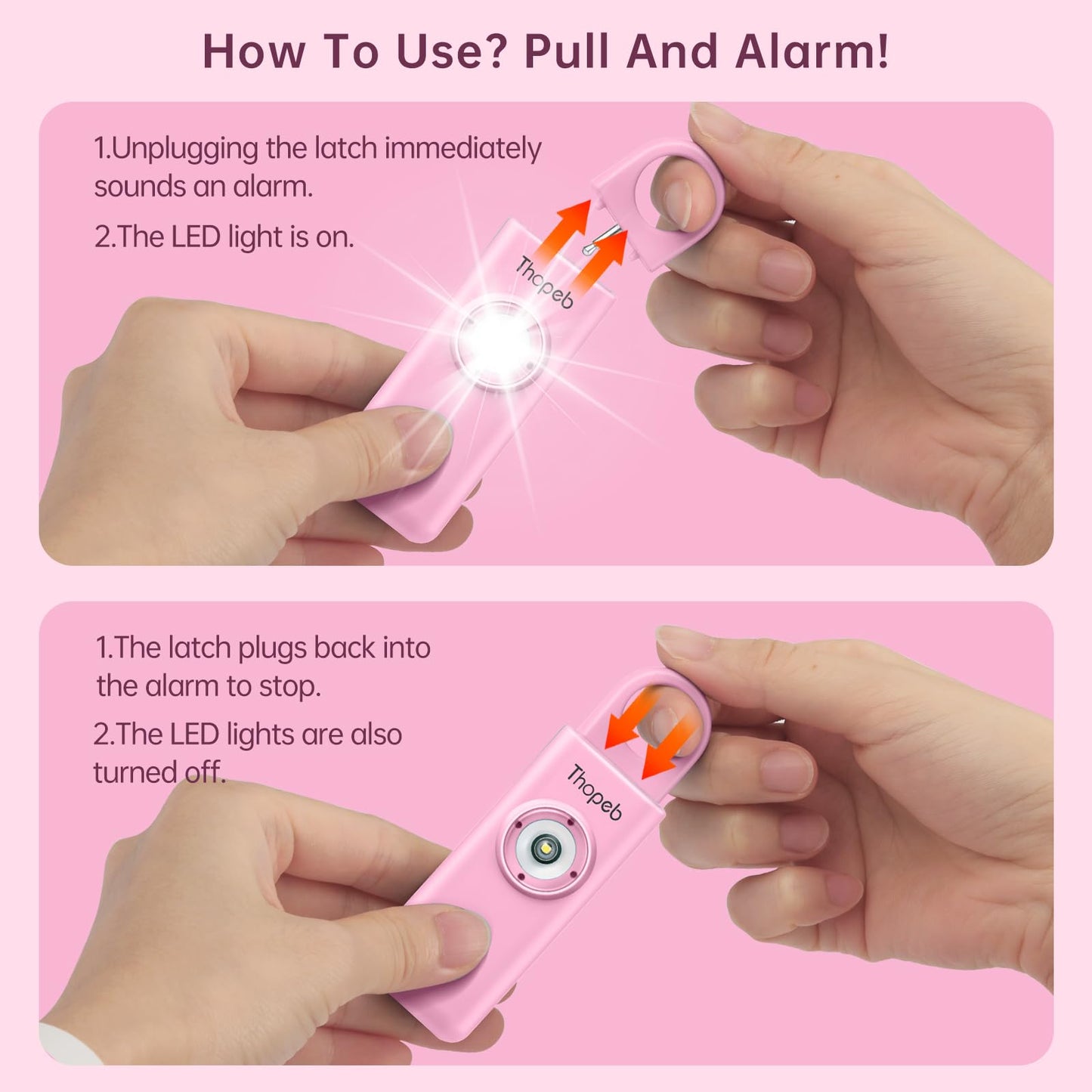 Alarma de Seguridad Personal para Mujer, Luz LED Estroboscópica, Sirena de 130 dB para Universidades