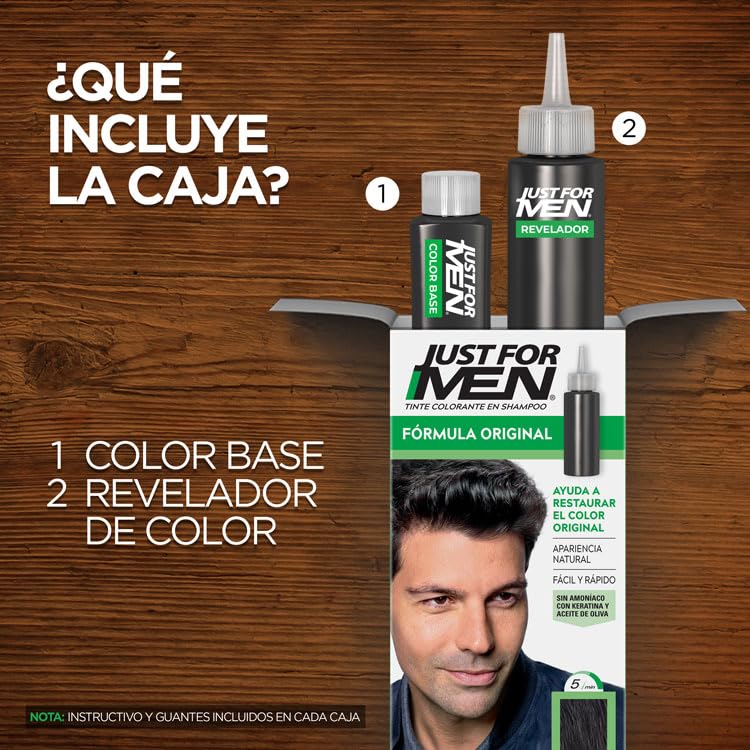 Just For Men, Tinte Colorante En Shampoo, Negro H55, Opción Ideal Para Cubrir 100% de Las Canas, 66ml