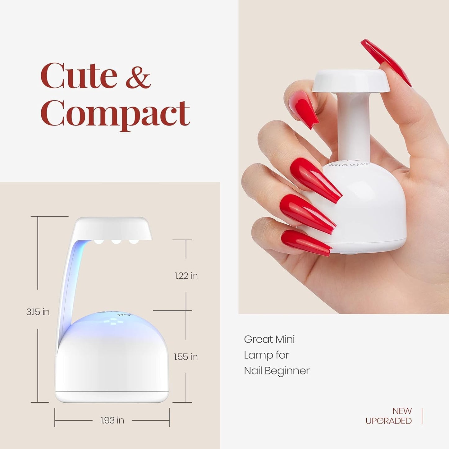 Mini luz ultravioleta Beetles para uñas de gel, curado instantáneo, innovador con sensor inteligente para un sistema de extensión fácil y rápido, luz LED ultravioleta portátil para manicura para esmalte de uñas en gel, arte de uñas DIY