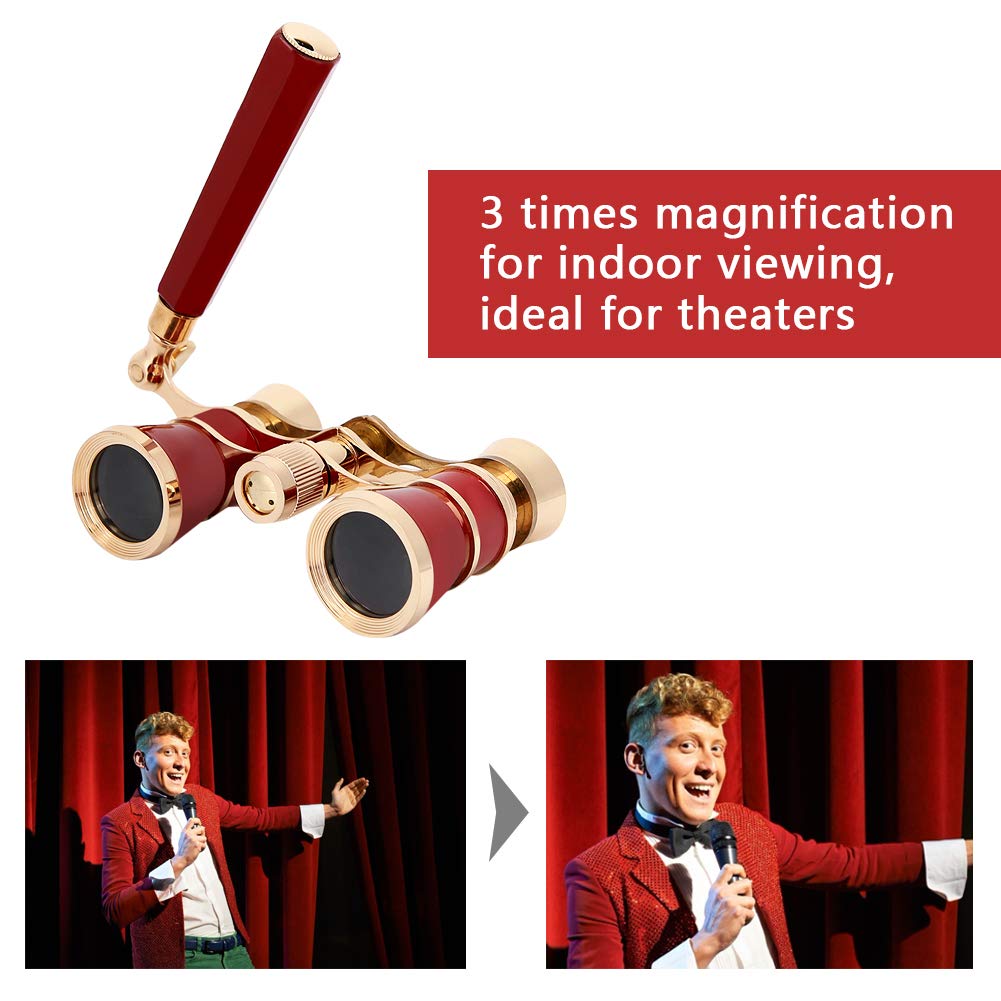 Fosa Binoculares, telescopio Binocular portátil de Aumento 3X Opera con Lente óptica de 25 mm, Campo de visión de 105 m/1000 m, Limpieza de Lentes, Regalos para Teatro, Mujeres, niñas, niños(Rojo)
