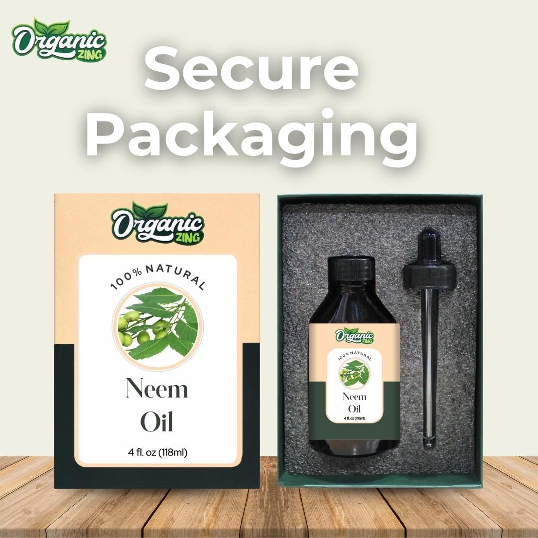 Organic Zing Neem (Azadirachta Indica) Oil | Pure & Natural Carrier Oil for Skin Care & Hair Care - 118ml/3.99fl oz