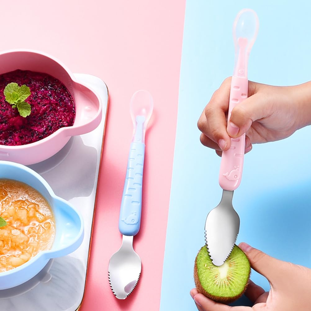 Hemoton Cuchara de cena de acero inoxidable 304, espátula de doble cabeza, cuchara de alimentación para bebés, espátula para bebés, cuchara complementaria para alimentos para bebés, cuchara para bebés