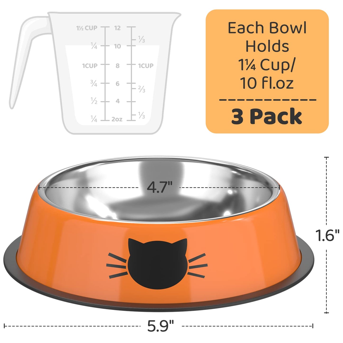 Legendog Cat Bowl Pet Bowl Stainless Steel Cat Food Water Bowl Non-Slip Rubber Base Small Pet Bowl Cat Feeding Bowls Set of 3
